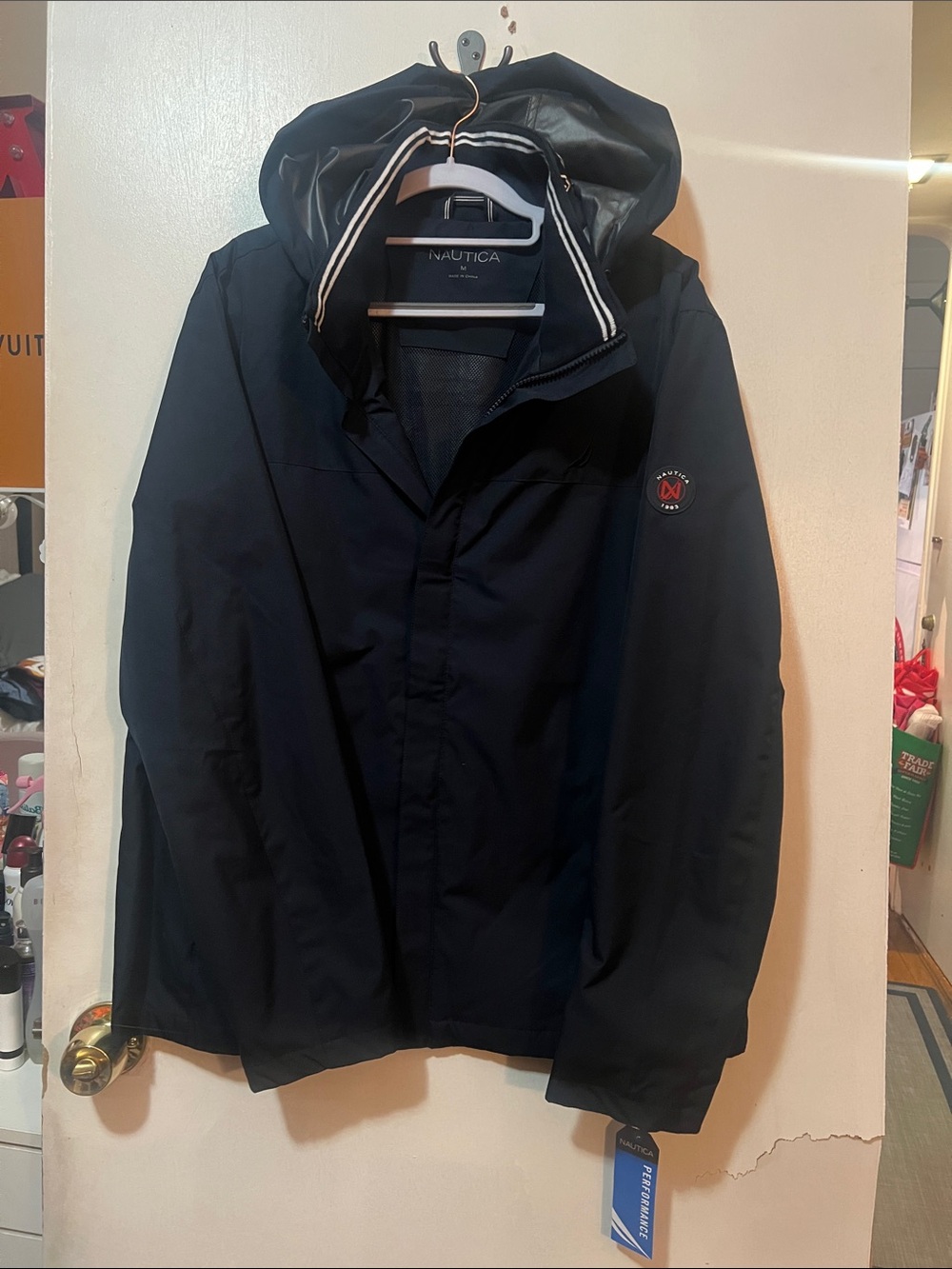 Nautica Men's Dark Navy Hooded Raincoat